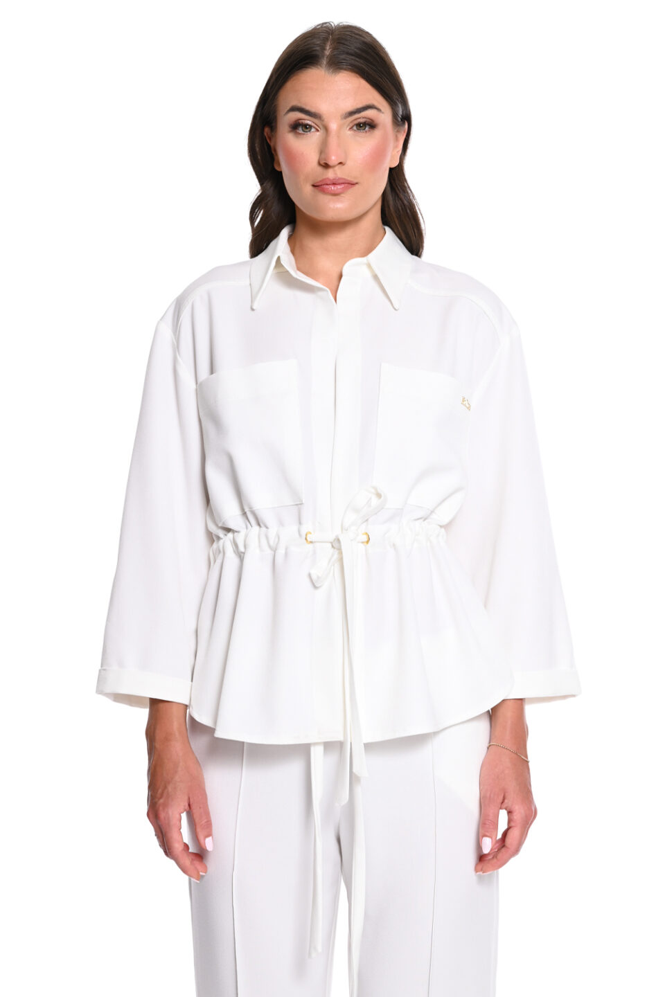 Λευκό Πουκάμισο Jacket Utility με Κορδόνι