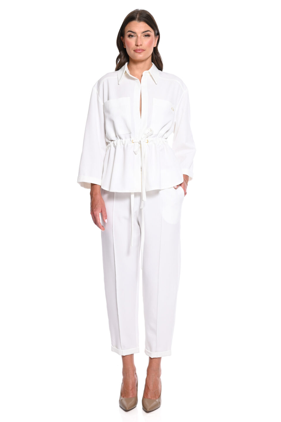 Λευκό Παντελόνι Tapered Utility με Κορδόνι