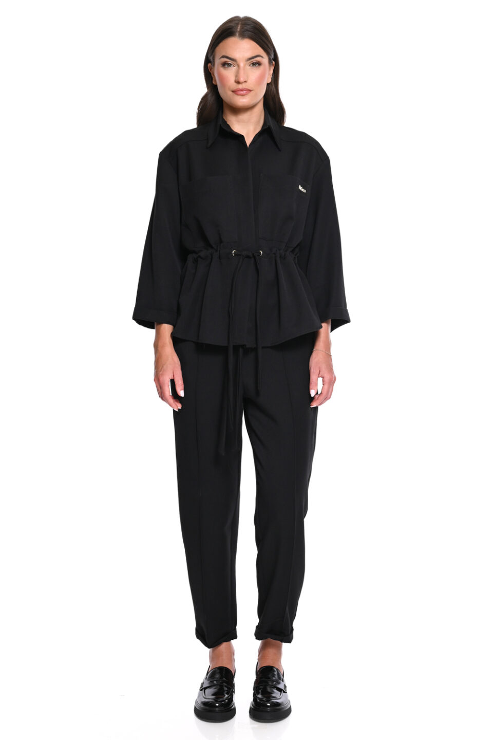 Μαύρο Παντελόνι Tapered Utility με Κορδόνι