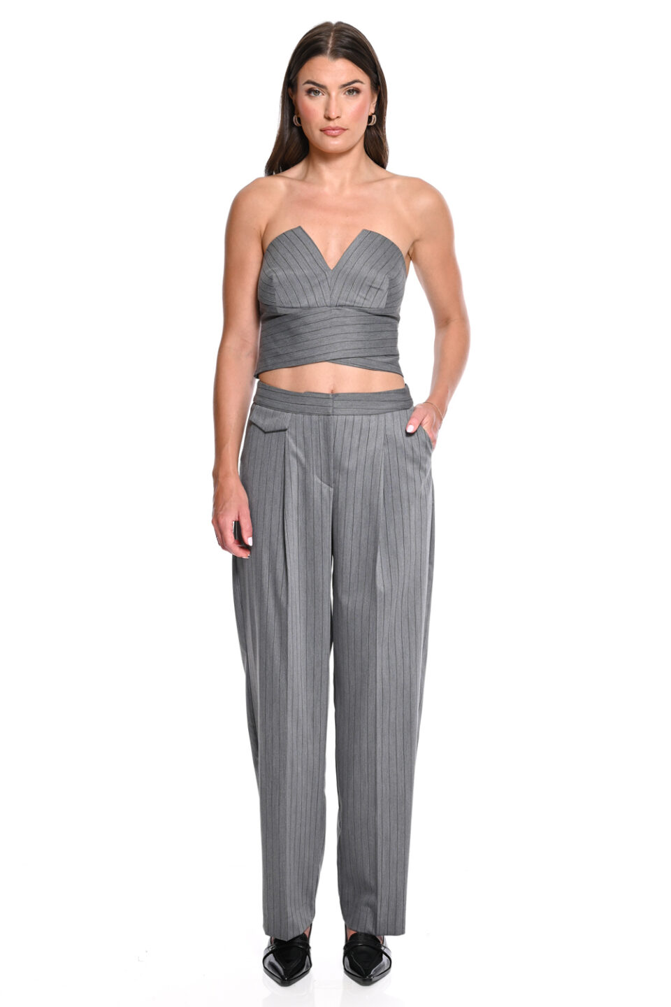 Γκρι Ριγέ Tailored Παντελόνι